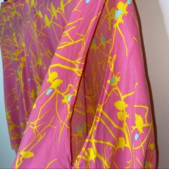 Josie by Natori Pink Yellow  Hippie Batik Kaftan Oversized Effortless Tunic L - Picture 5 of 8